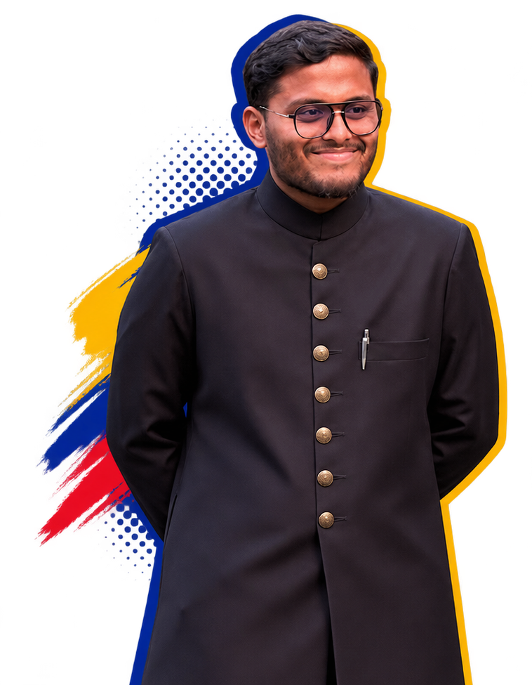 Candidate standing in a formal black jacket