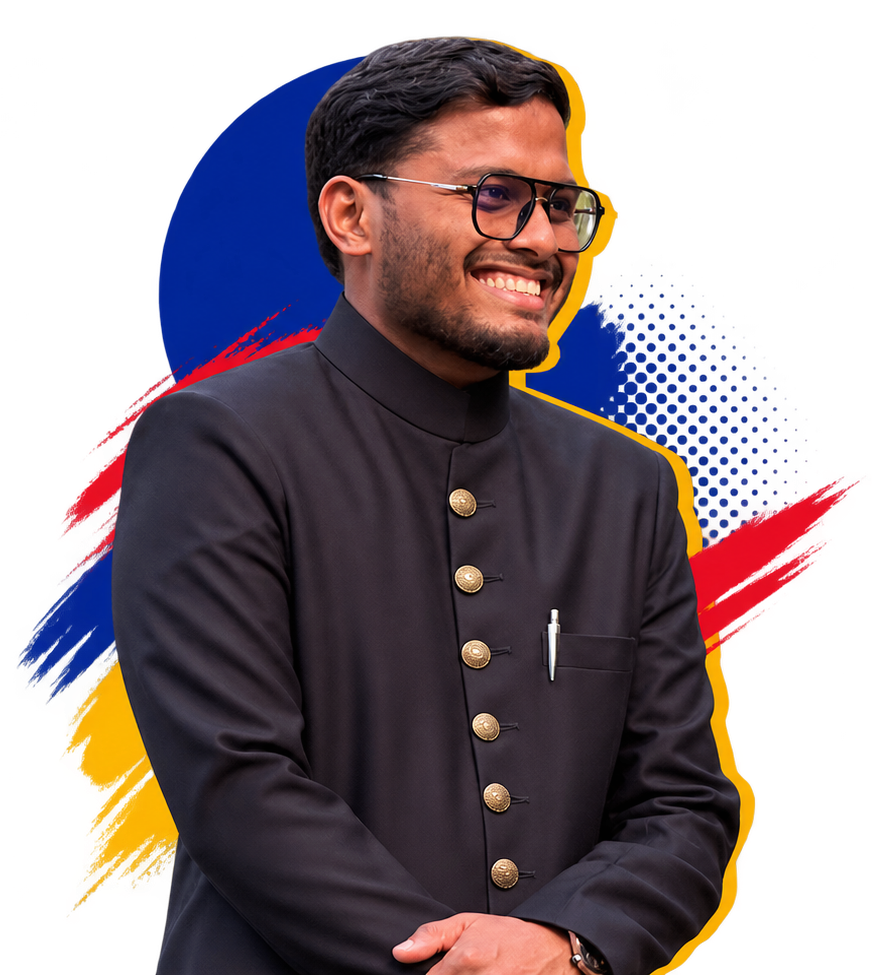 Candidate smiling with arms folded